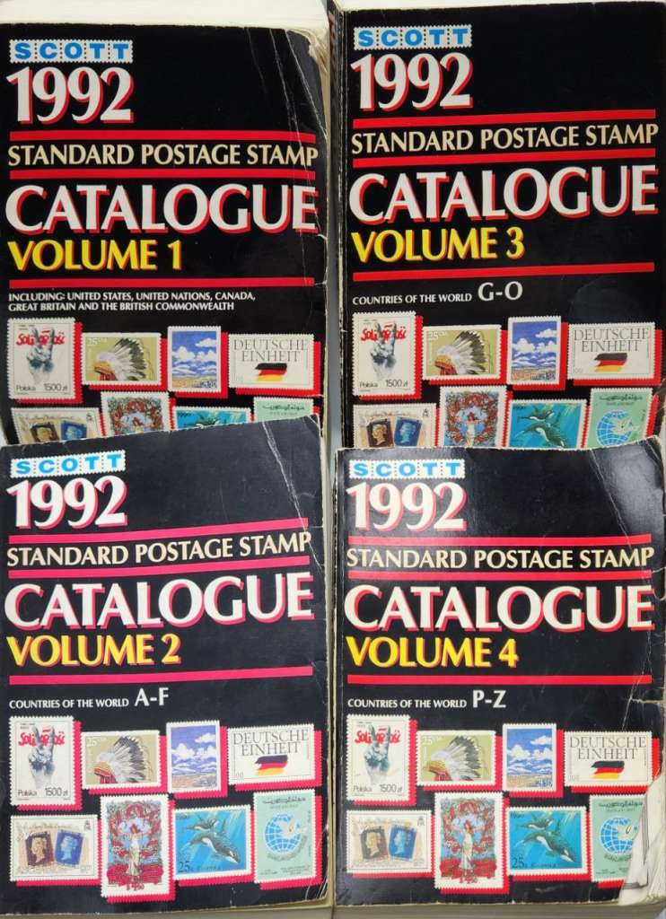 Книга &quot;Standart Postage Stamp Catalogue 1992 volume 1, 2, 3, 4&quot; 1992 Scott США Мягкая обл. 5 000 с. 