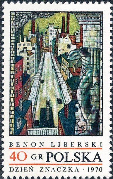 (1970-048) Марка Польша "Вид на Лодзь"    День почтовой марки. Современная живопись III &Theta;