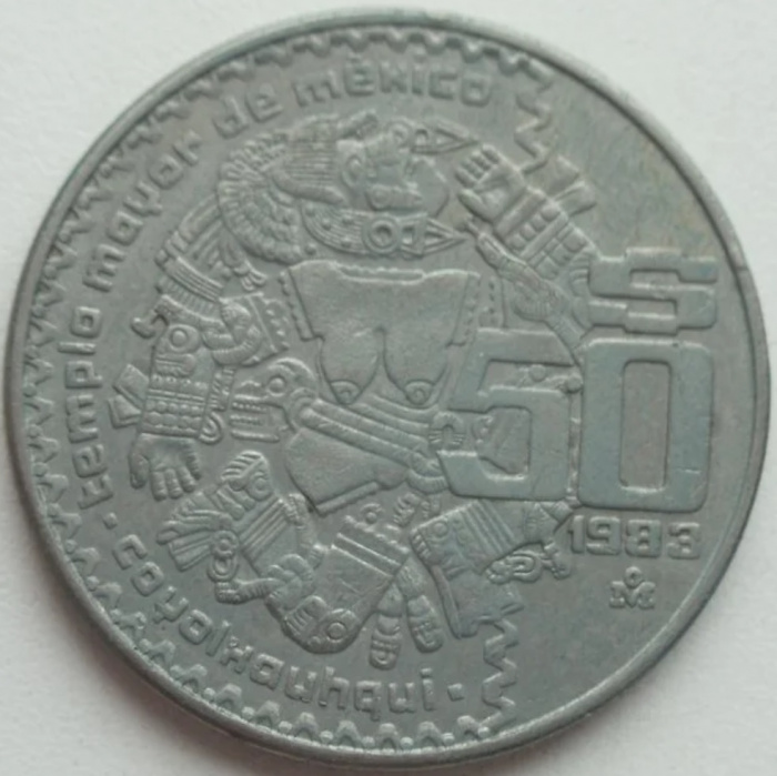 (1983) Монета Мексика 1983 год 50 песо &quot;Камень Койолхауки&quot;  Медь-Никель  UNC