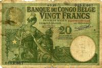 (№1927P-10a.7) Банкнота Конго Бельгийское 1927 год "20 Francs"