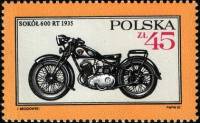 (1987-022) Марка Польша "Мотоцикл Сокол 600 RT, 1935"    Автомобили и мотоциклы II Θ