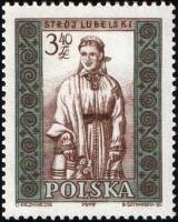 (1960-016) Марка Польша "Люблин (Женский)" Перф греб 11¾:12¼   Национальная одежда I Θ