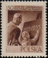 (1955-060) Марка Польша "Учитель и ученик перед доской"   50 лет Польской Ассоциации учителей II Θ