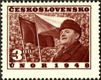 (1949-004) Марка Чехословакия "К. Готвальд и флаги "    1-я годовщина победного февраля I Θ