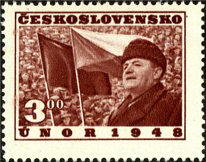 (1949-004) Марка Чехословакия &quot;К. Готвальд и флаги &quot;    1-я годовщина победного февраля I Θ
