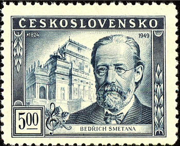 (1949-020) Марка Чехословакия &quot;Б. Сметана (Серо-голубая)&quot;    125 лет со дня рождения Бедржиха Сметан