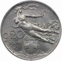 (№1908km44) Монета Италия 1908 год 20 Centesimi (Libertagrave)