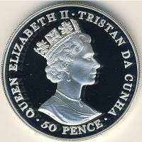 () Монета Тристан да Кунья 2001 год 50 пенсов ""   PROOF