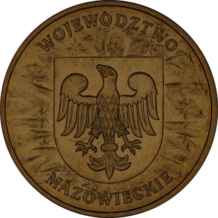 072 Монета Польша 2004 год 2 злотых Воеводство Мазовецкое  Латунь  UNC