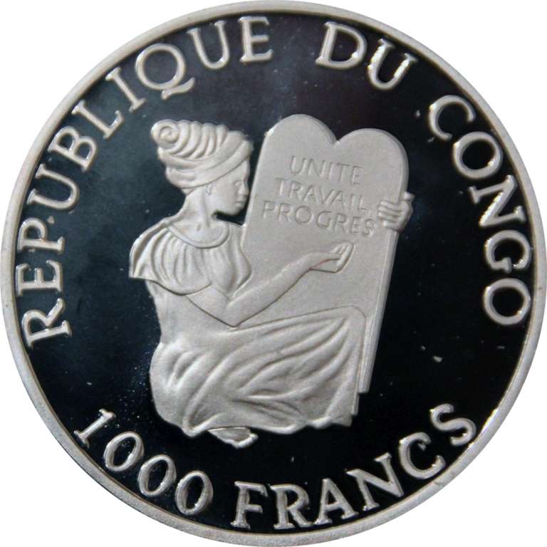 (1997) Монета Конго 1997 год 1000 франков &quot;ЧМ по Футболу Франция 1998&quot;  Серебро Ag 925 Серебро Ag 99