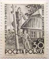 (1951-040) Марка Польша "Строительство ЛЭП (Серо-черная)" , III Θ