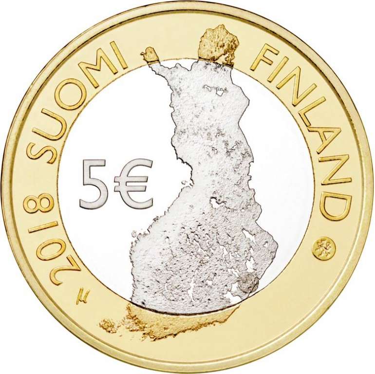 (059) Монета Финляндия 2018 год 5 евро &quot;Гряда Пункахарью&quot; 2. Диаметр 27,25 мм Биметалл  UNC