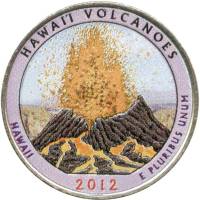 014d Монета США 2012 год 25 центов Гавайские вулканы  Вариант №1 Медь-Никель  COLOR. Цветная