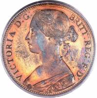 (1863) Монета Великобритания 1863 год 1 пенни "Королева Виктория"  Бронза  VF