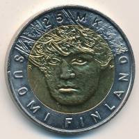 (2001) Монета Финляндия 2001 год 25 марок "ЧМ по горнолыжному спорту Лахти"  Биметалл  UNC