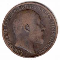 (1908) Монета Великобритания 1908 год 1 пенни "Эдуард VII"  Бронза  VF