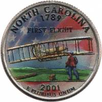 (012d) Монета США 2001 год 25 центов "Северная Каролина"  Вариант №2 Медь-Никель  COLOR. Цветная