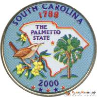 (008d) Монета США 2000 год 25 центов "Южная Каролина"  Вариант №1 Медь-Никель  COLOR. Цветная
