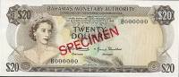 (№P-31s) Банкнота Багамские острова 1968 год 20 Dollars "Багамский доллар"