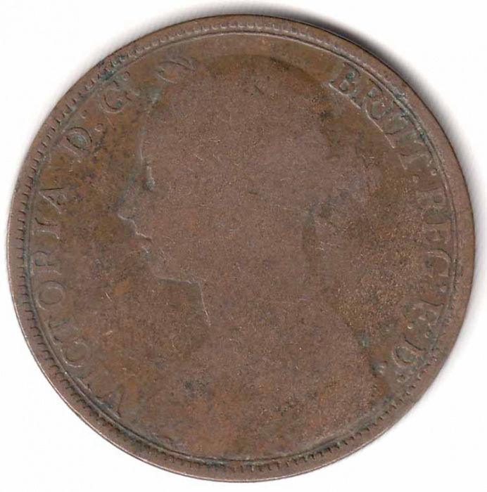 (1893) Монета Великобритания 1893 год 1 пенни &quot;Королева Виктория&quot;  Бронза  VF