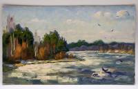 Картина Тулаев В. Н. 1979 г. Озеро летом Пейзаж масло картон 35х20 см