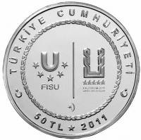 () Монета Турция 2011 год 50 лир ""  Биметалл (Серебро - Ниобиум)  PROOF