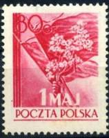 (1954-008) Марка Польша "Рука с букетом (Красная)"   1 мая. День труда II Θ