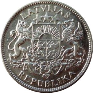 (1924) Монета Латвия 1924 год 1 лат   Серебро Ag 835  UNC