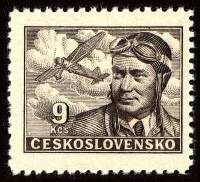 (1947-003) Марка Чехословакия "Ф. Новак (Лилово-коричневая)"    Авиапочта III Θ