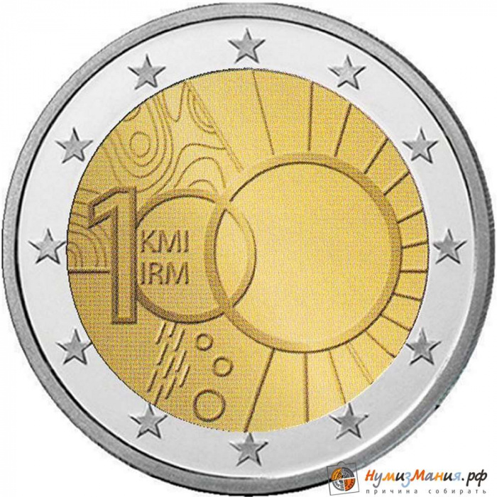 (011) Монета Бельгия 2013 год 2 евро &quot;100-летие метеорологического института&quot;  Биметалл  UNC