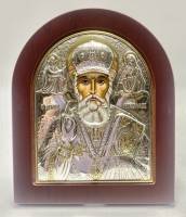Икона Николай Чудотворец оклад серебро золочение Греция 