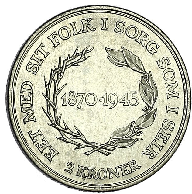 (1945) Монета Дания 1945 год 2 кроны &quot;Кристиан X 75 лет&quot;  Серебро Ag 800  UNC
