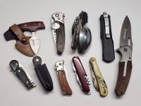 Ножи складные разные 10 шт туристические ложка-вилка Gerber и другие