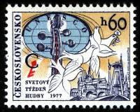 (1977-048) Марка Чехословакия "Голуби"    Конгресс интернационального музыкального совета II Θ