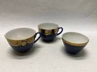 Чайные чашки 3 шт кобальт позолота ЛФЗ