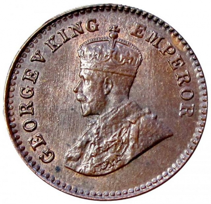 (1926) Монета Британская Индия 1926 год 1/12 анны &quot;Георг V&quot;  Бронза  UNC