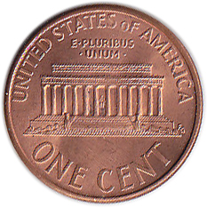 (1999) Монета США 1999 год 1 цент   150-летие Авраама Линкольна, Мемориал Линкольна Латунь  VF