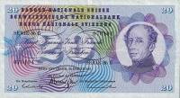 (№1972P-46t.3) Банкнота Швейцария 1972 год "20 Franken/Francs/Franchi" (Подписи: Brenno Galli  Leutw