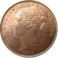 (1848) Монета Великобритания 1849 год 1 пенни "Королева Виктория"  Бронза  VF