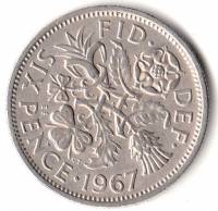 (1967) Монета Великобритания 1967 год 6 пенсов "Елизавета II"  Медь-Никель  XF