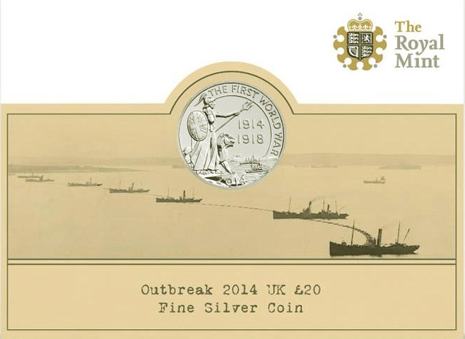 (2014) Монета Великобритания 2014 год 20 фунтов &quot;1-я Мировая Война&quot;  Серебро Ag 999  Буклет
