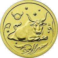 (025 ммд) Монета Россия 2005 год 25 рублей "Телец"  Золото Au 999  UNC