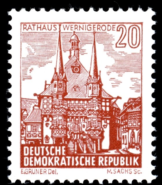 (1961-031) Марка Германия (ГДР) &quot;Ратуша, Вернигероде&quot;    Ланшафты III O