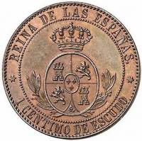 (№1865km633.3) Монета Испания 1865 год 1 Ceacute;ntimo (де Эскудо, Мадрид)