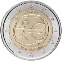 (003) Монета Испания 2009 год 2 евро "Экономический союз 10 лет"  Биметалл  UNC