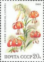 1988-066 Марка СССР Лилия кудреватая  Цветы широколиственных лесов II O
