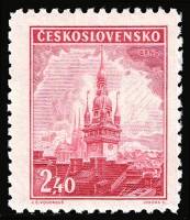 (1946-019) Марка Чехословакия "Башня ратуши, Брно"    Замки, пейзажи и города (Стандартный выпуск) I