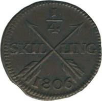 (1806) Монета Швеция 1806 год 1/4 скиллинга   Медь  VF