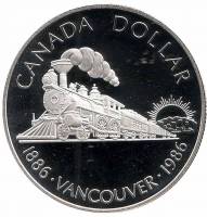 (1986) Монета Канада 1986 год 1 доллар "Ванкувер. 100 лет основания"  Серебро Ag 500  PROOF