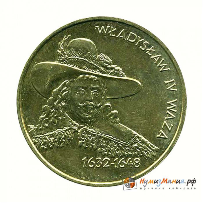 (028) Монета Польша 1999 год 2 злотых &quot;Владислав IV Ваза&quot;  Латунь  UNC